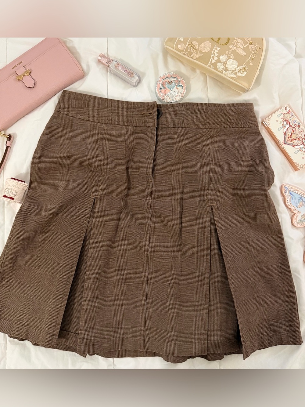 Tommy Hilfiger Brown Plaid A-Line Skirt with Front Box Pleats